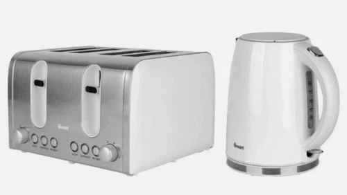 Swan White & Chrome 4-slice Toaster & Kettle Set Kitchen Appliance Bundle deal from eBay