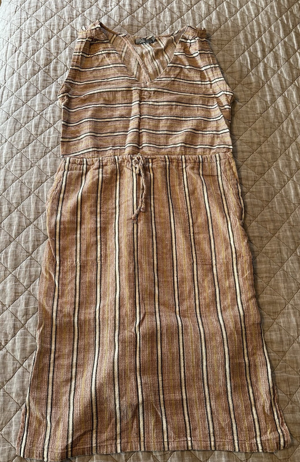 Prana Copper Stripe Sleeveless Ecotropics Cross Back Dress Womens Small Organic