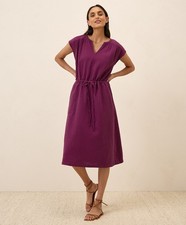 Pact Women's Coastal Double Gauze Tie Waist Midi Dress X-Large Sangria