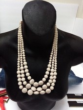 Womens Fashion Ivory Faux Pearl Multiple Layered Necklace with Lobster Clasp