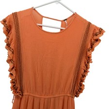 Free People Orange Embroidered Ruffle Sleeve Tiered Mini Dress Women's Medium