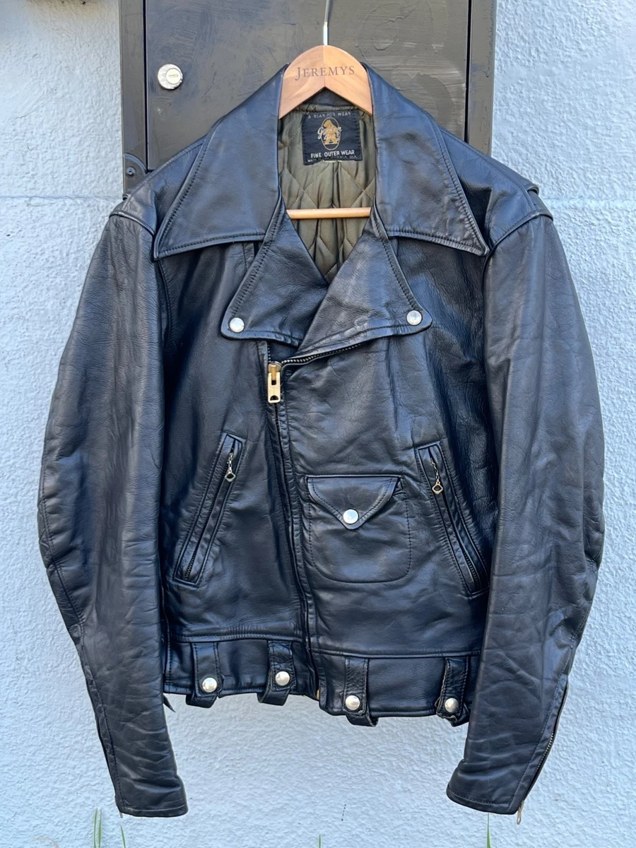 Vintage Black Leather Golden Bear Motorcycle Jacket Talon Zippers
