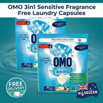 OMO Sensitive 3in1 Laundry Detergent Pods 120 Capsules Fragrance Free Bulk Pack