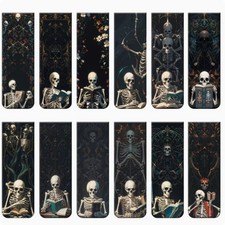 Halloween Skull Magnetic Bookmarks Set of 12 Gothic Skeleton Reading Gift
