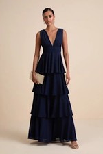 Lulus Amazing Evening Tiered Maxi Dress Blue Basic Sleeveless M