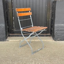 VINTAGE GERMAN PINE AND METAL FOLDING GARDEN CHAIR CAFE CHAIR BEER GARDEN #4957