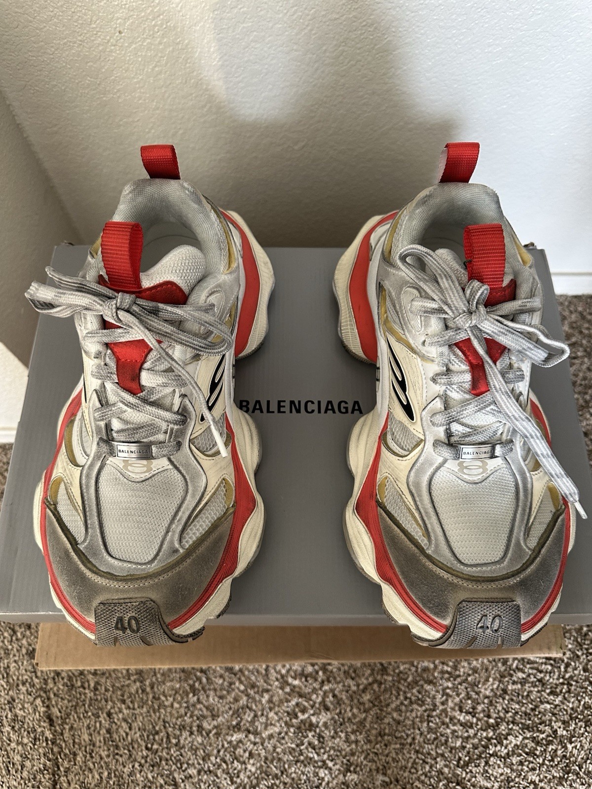 Balenciaga Cargo Sneakers Worn Out Beige Red Men's Size 40  US 7 thumbnail 7