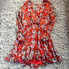 Floral Ruffle Smocked Cottage Core Retro Pinup Flowy Whimsical Indie Red Dress