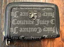 Juicy Couture Flawless Medium Double Zip Around Wallet Liquorice Black NWOT