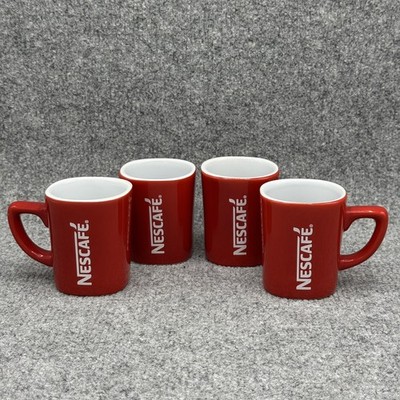 4x Nescafe Espresso-Tasse eckig Rot/Weiß Espressotasse H 6cm TOPP-ZUSTAND