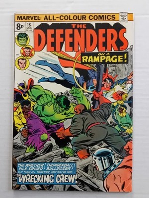 The Defenders No 18. 1st Appearance  Wrecking Crew. 1974 Marvel Comic.Fine+
