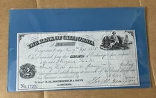 1888 Bank of California Virginia City Nevada Draft – Comstock Lode to Rothschild