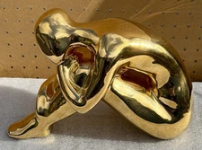 Rare 1976 Jaru Gold Cubist Sitting Nude Woman Sculpture MCM Pottery USA Ceramic