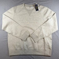 Polo Ralph Lauren Embossed Logo Double Knit Sweatshirt Grey Crewneck Large