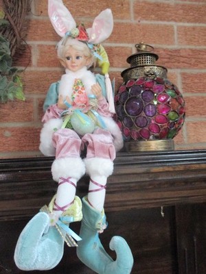 NWT 16'' Cynthia Rowley EASTER Bunny Ears Elf Doll Figurine Blue Shelf Sitter