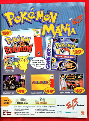 2000 EB Electronics Boutique POKEMON MANIA Nintendo Game Boy Promo Art Print AD