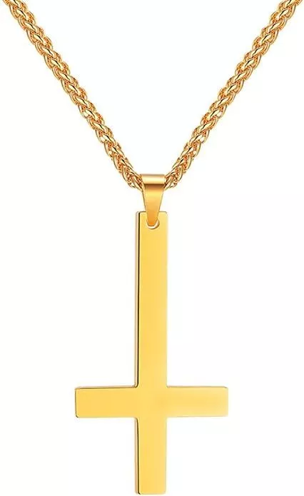 Inverted Cross Necklace Upside Down Cross Satanic Gold Plated Stainless Steel