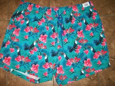 NEW Caribbean Swim Shorts Trunks Mens Lined Pockets Toucan Tropical Floral 2XB