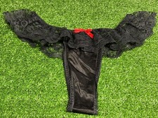 Vintage Black Silky Bikini Panties Soft Smooth Size L Hi Cut Thong Lace USA