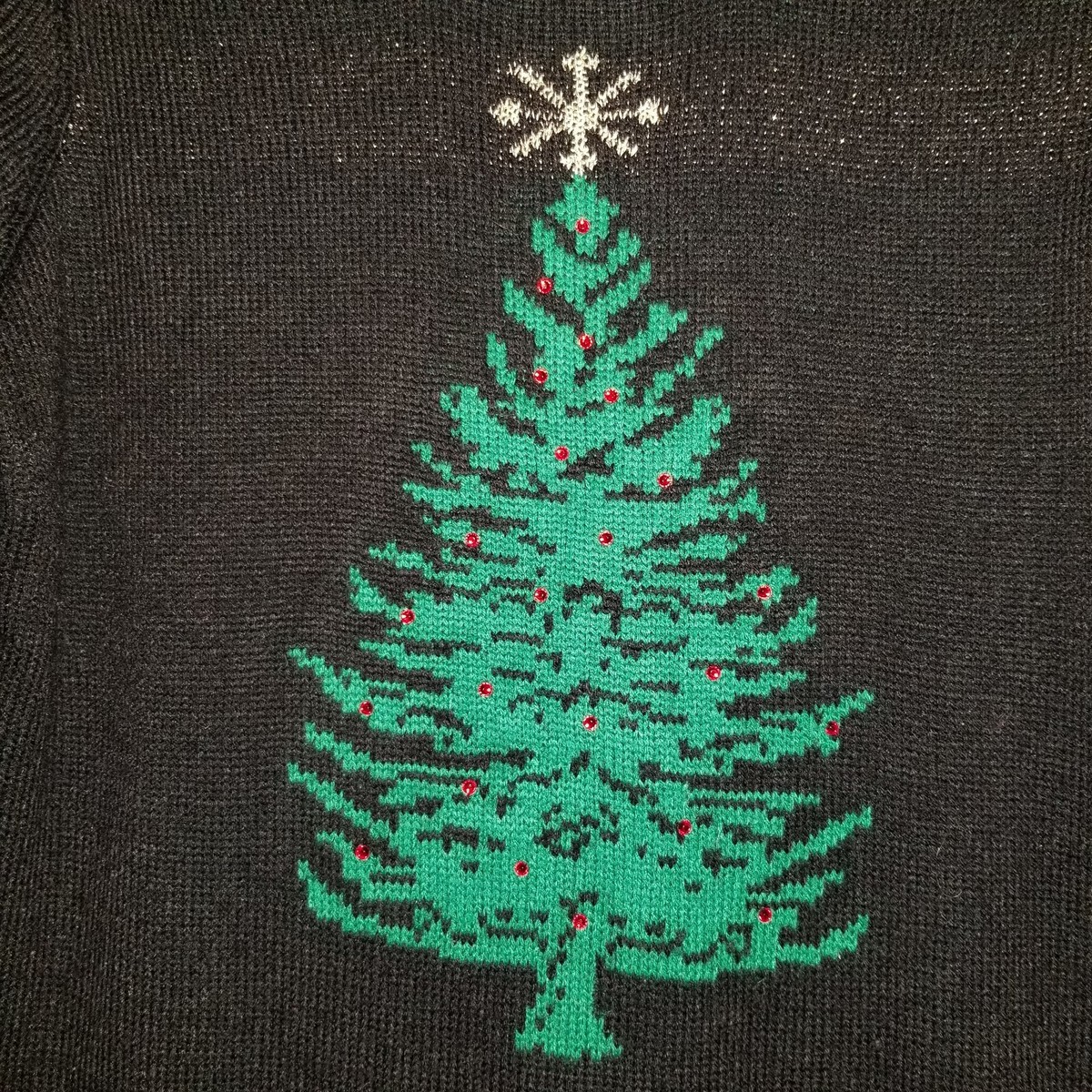 Croft Barrow Black Holiday Sweater Christmas Tree Medium Jewel Accent  Pullover