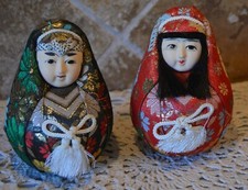 JAPANESE HIME DARUMA ROLY POLY BROCADE WEDDING DOLLS~EMPEROR AND EMPRESS~EUC!