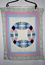 Quilted Pillow Sham 1 Fits Standard/ Queen Pillow White Blue  Pink