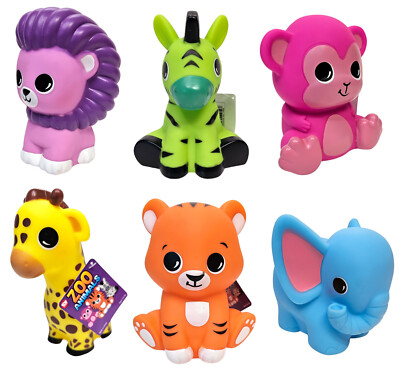 Big Rubber Zoo Animal Collectible Mix (5''-6.5'')Colorful Figures, Elephant, Tiger