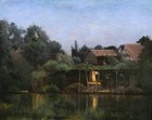 Tableau encadré paysage normand ferme bord rivière cottage Normandie huile toile