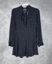 Express Dress Womens Size Medium Black Floral Empire Waist Keyhole Neck Tie