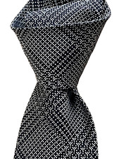  280 NWT TOM FORD Grey w/ Black Overcheck men's 3.6" woven silk neck tie ITALY