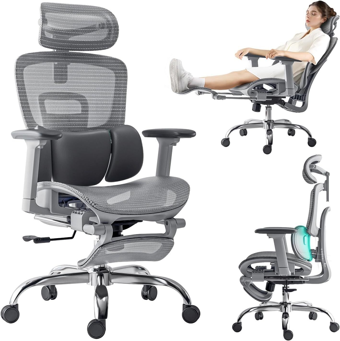 Ergonomic Office Chair 3-Zone Dynamic Lumbar Support Adjustable Headrest-image