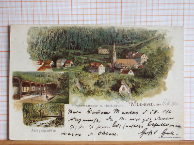 Farblitho - Wildbad / Bad Wildbad - gel 1900 - Trinkhalle , Kernerstrasse   m