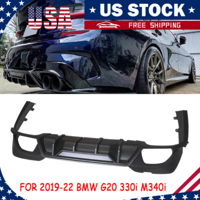 FOR 19-22 BMW G20 330i M340i CTM STYLE GLOSS BLACK REAR DIFFUSER W/ CORNER SPATS