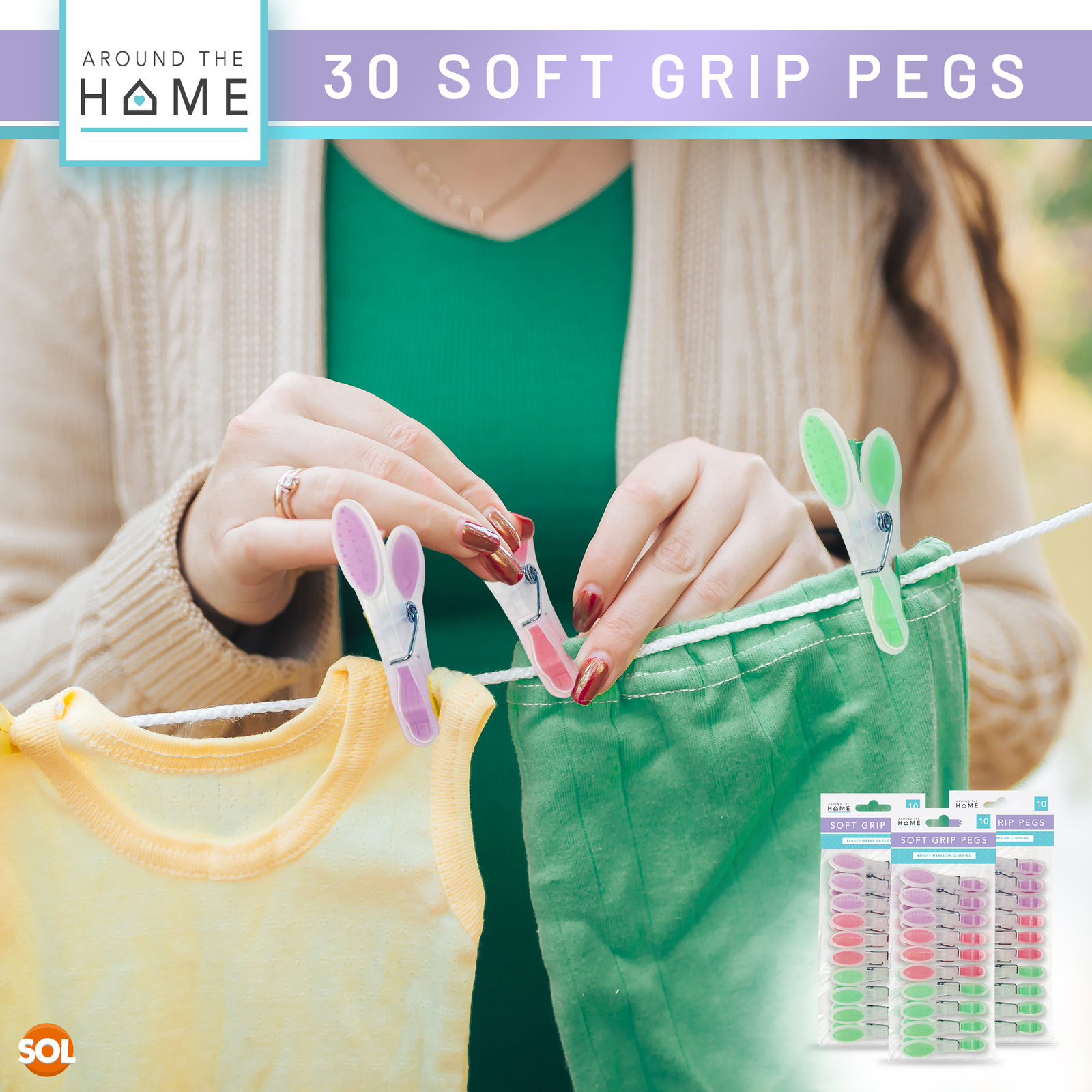 30 Pack Soft Grip Clothes Pegs Strong Plastic Laundry Rubber Clips