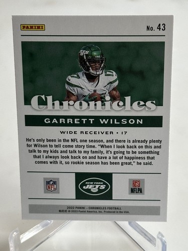 Garrett Wilson 2022 Panini Chronicles Football Rookie Card New York Jets RC #43 - Picture 2 of 2