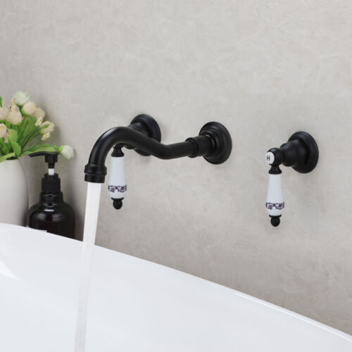 3 PIEZAS Grifos mezcladores de baño negro mate montados en pared Grifos de doble mango - Imagen 3 de 9