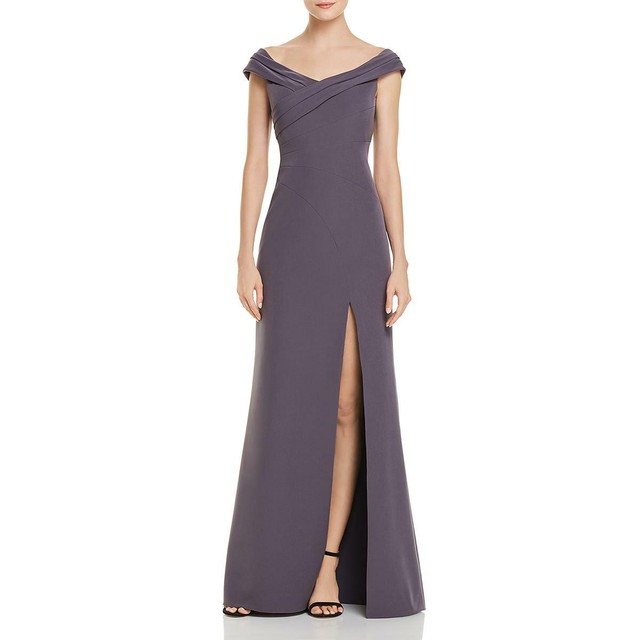 Aidan Mattox Womens Gray Off-The-Shoulder Evening Dress Gown 8 BHFO 4620