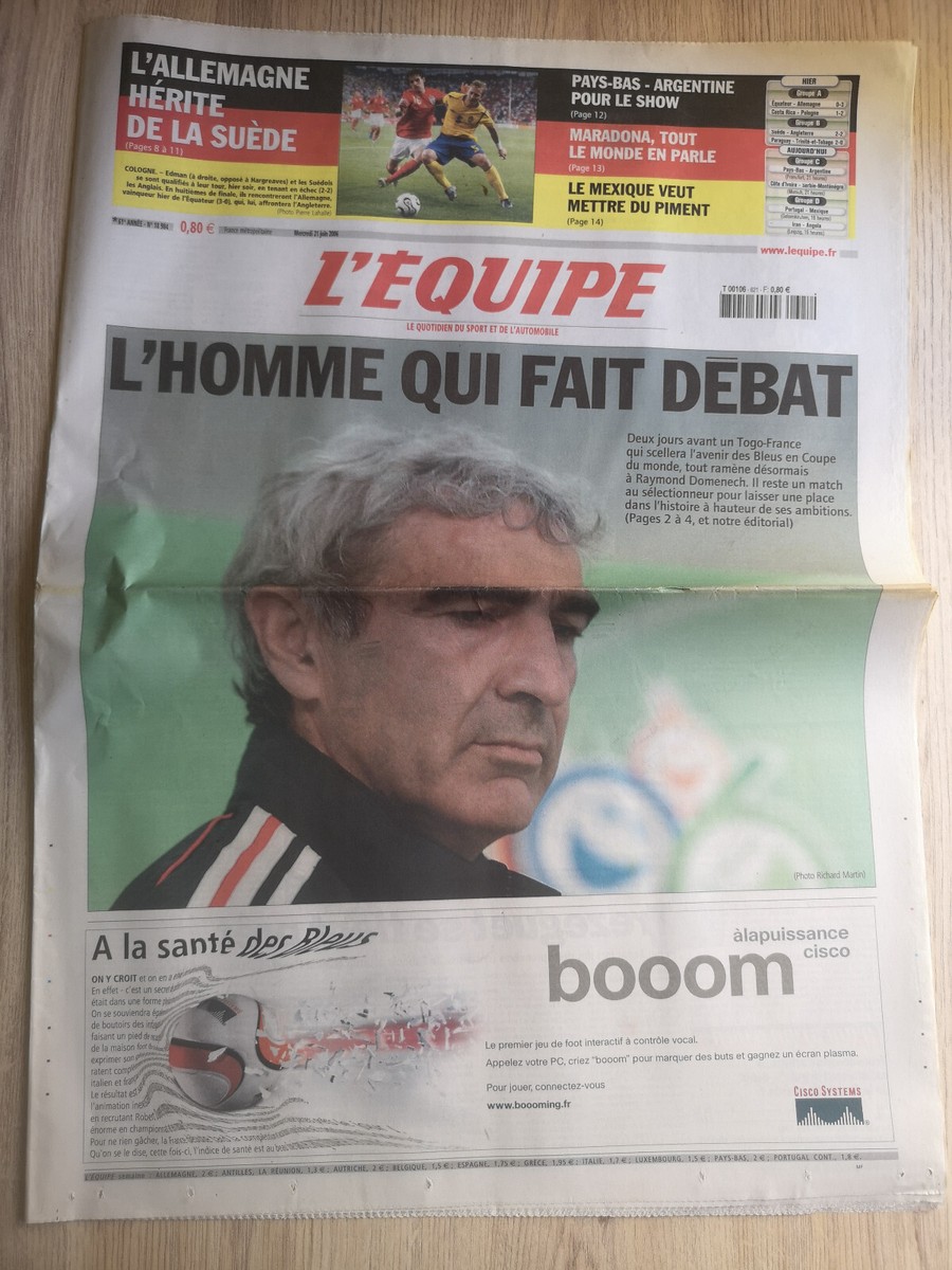 L'Equipe Du 22 Juin 2006 : Portugal-Pays-Bas Et Italie, Coupe Du Monde