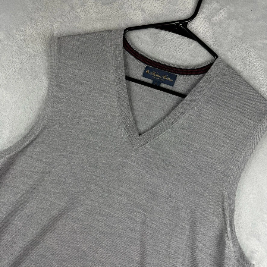Brooks Brothers Sweater Vest Mens Large Gray 100% Merino Wool Italian Yarn