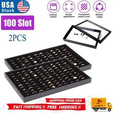 2  Jewelry Ring Display Organizer Tray Holder 100 Slots Earrings Storage Case US