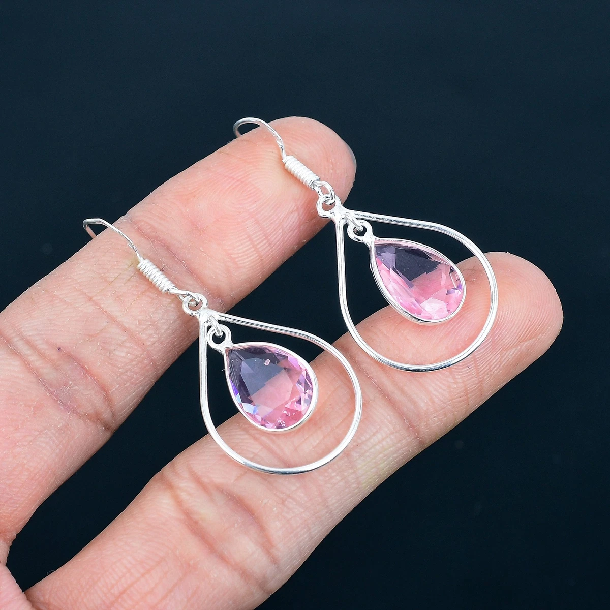 Promo 3+1: Orecchini Pendenti In Argento Con Kunzite Rosa 13g - Regalo Fidanzamento