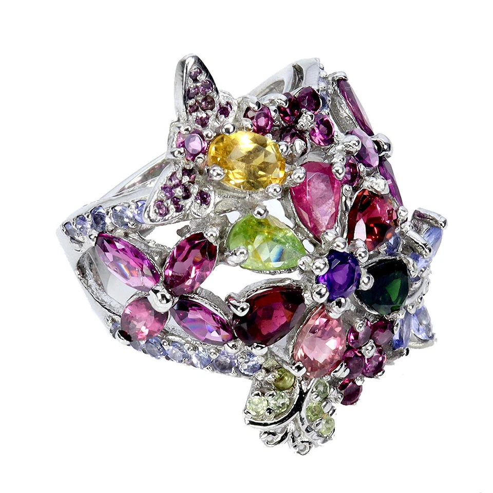 Anel de prata esterlina 925 pera turmalina ametista tanzanita joia de pedra preciosa tamanho - Imagem 3 de 4