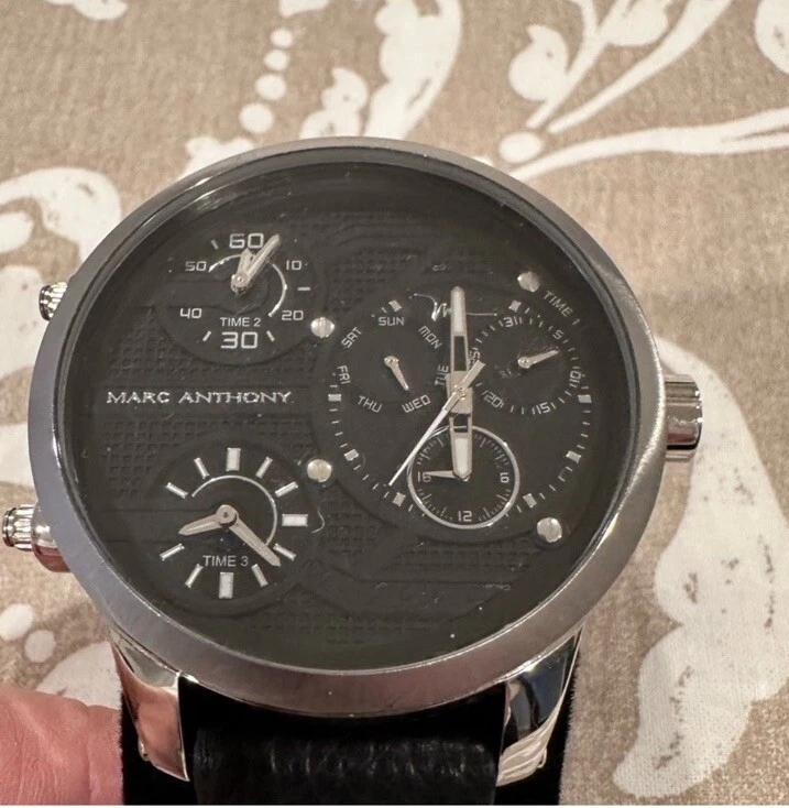 Marc Anthony Men’s Genuine Black Leather Analog Dial Watch - Image 3 of 4