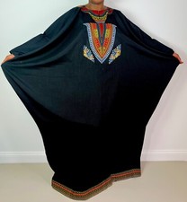 African Print Ankara Black Dashiki Detail Maxi Poncho Dress