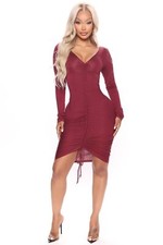 NWT Fashion Nova Hong Kong Front Ruched Sheath Dress Size S Wine Burgundy