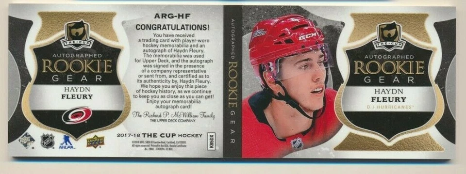 2017-18 The Cup Autographed Rookie Gear Booklet Patch Jersey Haydn Fleury - Image 2 of 2
