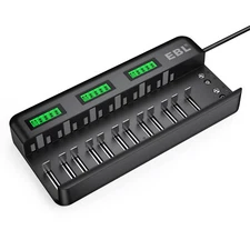 12+2 Bay LCD Battery Charger for AA AAA C D 9V Ni-MH Ni-CD (AC Power)