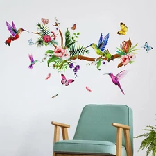 Hummingbirds Wall Stick Birds Vinyl Wall Stickers Butterfly Flowers Colorful Hum