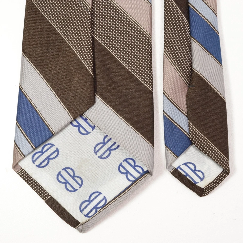 Corbata vintage Bill Blass para hombre 56 en azul marrón cacao diagonal rayas anchas Daytons Foto 4 de 4