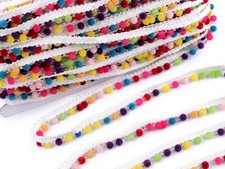 1m Mini 12mm Pompon Bommelborte Bommeln Bommelband bunt regenbogenfarben